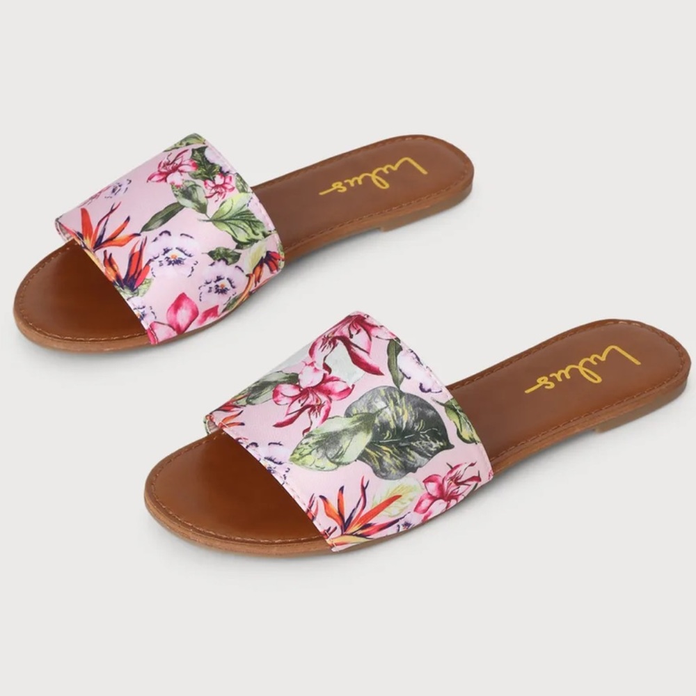 Addison Pink Floral Print Slide Sandals